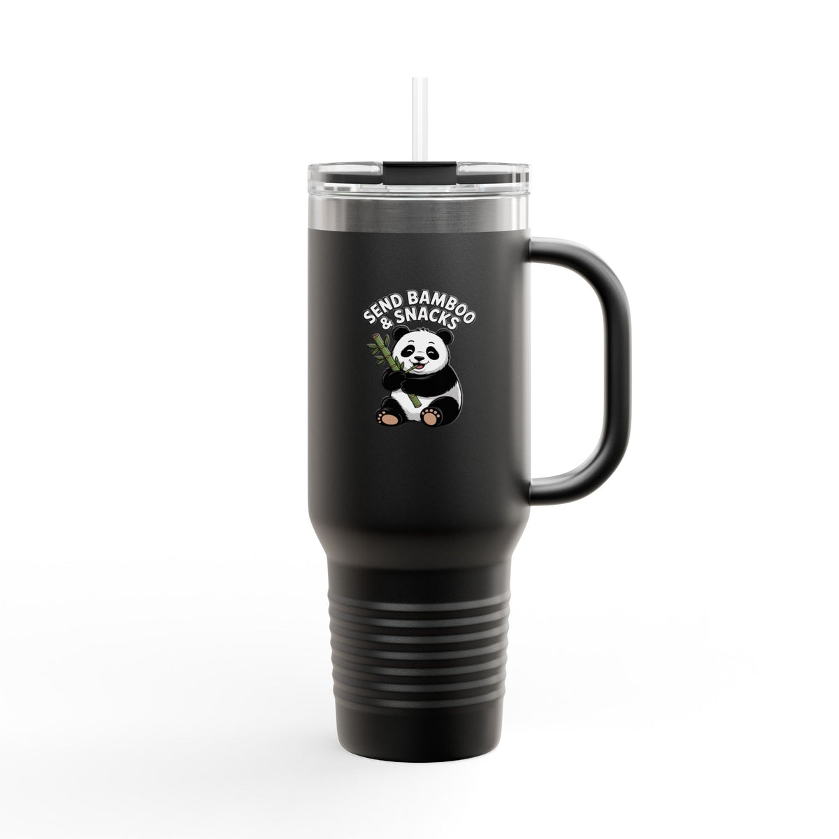 Send Bamboo & Snacks Panda Travel Mug, Funny Panda 40oz Tumbler, Cute Panda Lover Gift, Kawaii Panda Cup With Handle And Straw