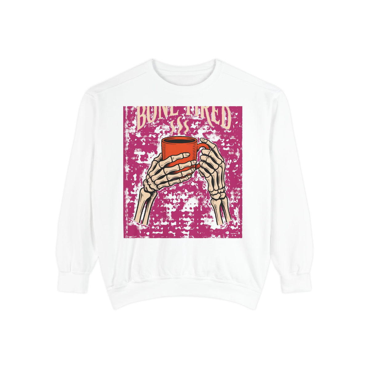 Bone Tired Coffee Sweatshirt, Halloween Skeleton Hands Mug Crewneck, Vintage Spooky Season Coffee Lover Gift, Funny Fall Sweatshirt
