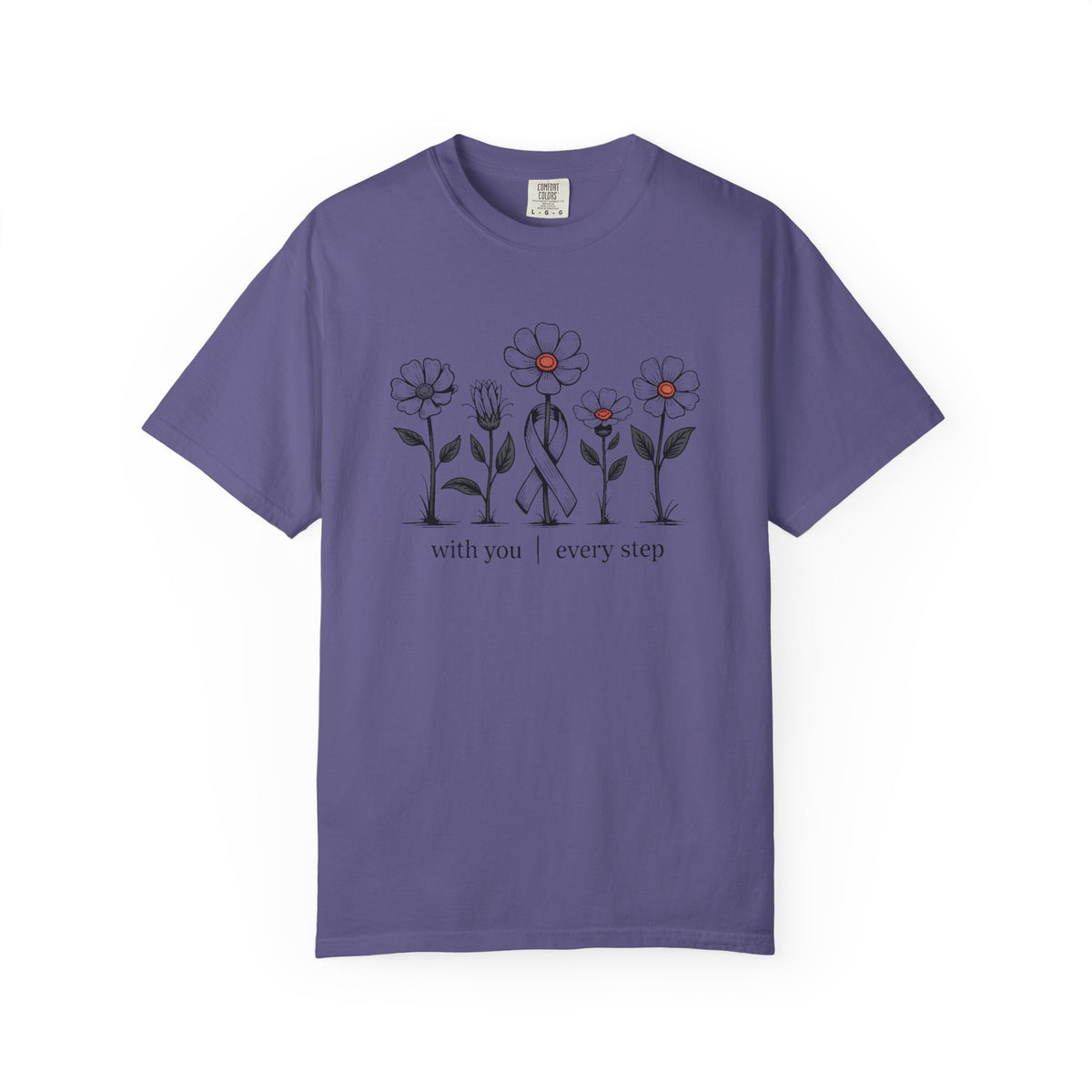 Breast Cancer Support Shirt, With You Every Step Tee, Awareness Gift For Her, Cancer Warrior Encouragement Shirt, Pink Ribbon Floral Tee