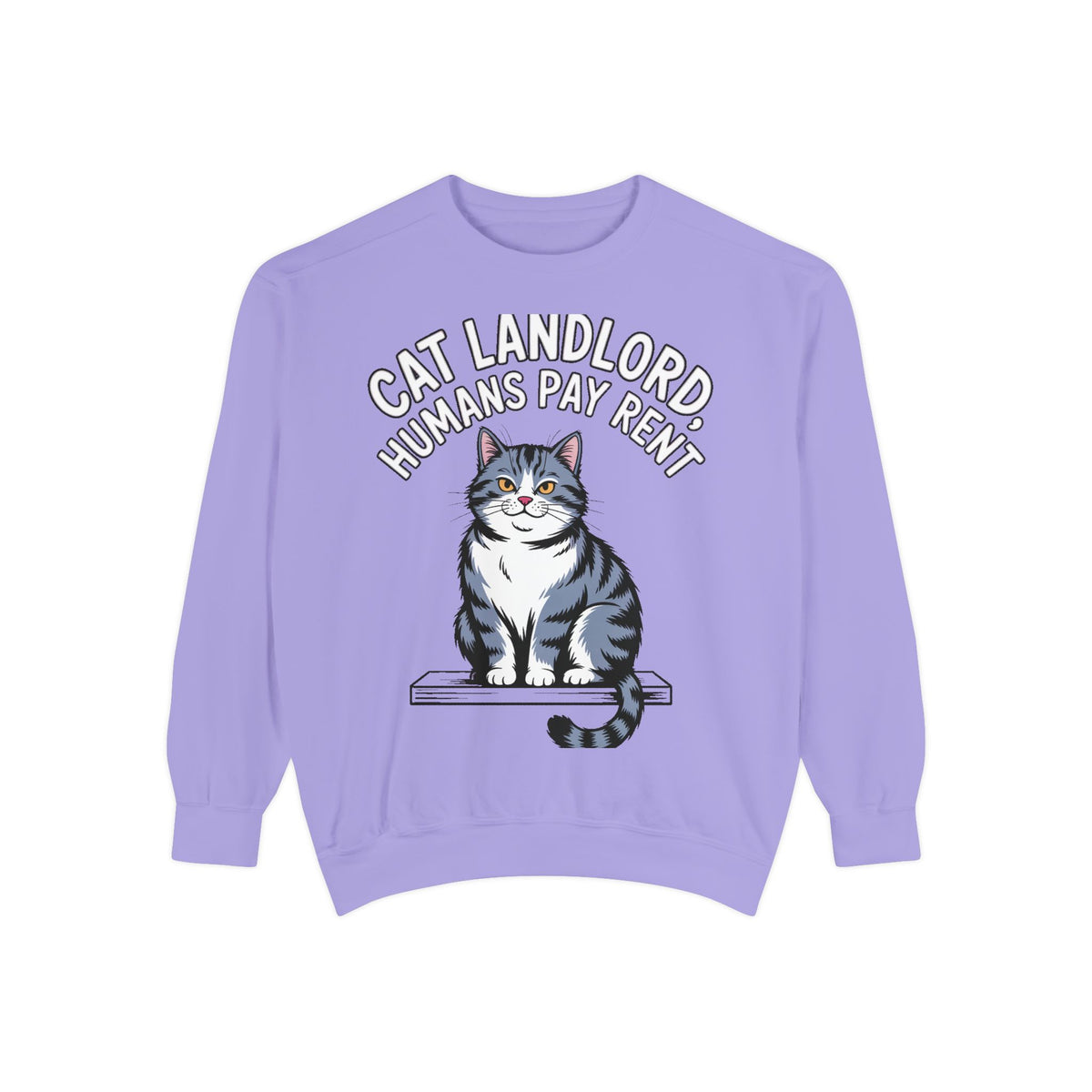 Cat Landlord Sweatshirt, Funny Cat Owner Gift, Humans Pay Rent Crewneck, Cute Fat Cat Sweatshirt, Embroidered Patch Style Sweatshirt
