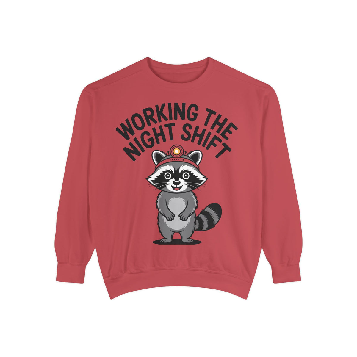 Raccoon Night Shift Sweatshirt, Funny Night Owl Crewneck, Cute Raccoon Headlamp Graphic, Gift for Nurse or Night Worker