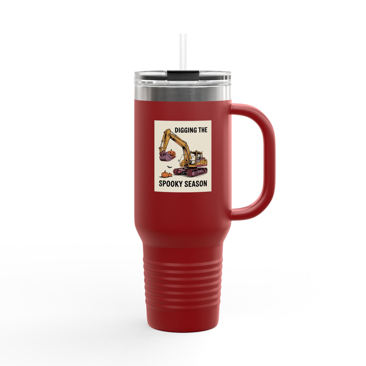 Halloween Excavator Travel Mug, Digging The Spooky Season Tumbler, Funny Construction Ghost Pumpkin 40oz Cup, Halloween Gift
