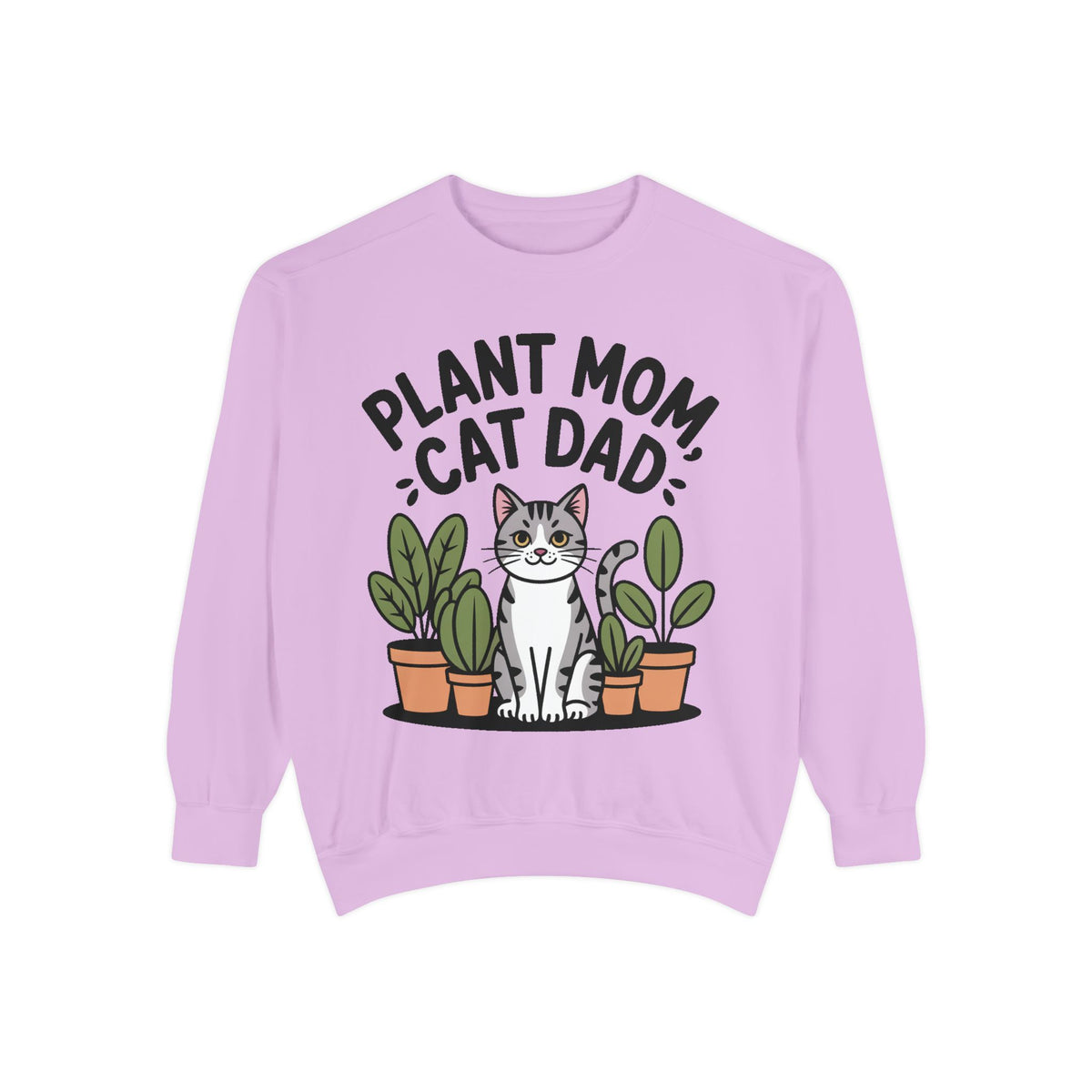 Plant Mom Cat Dad Sweatshirt, Funny Cat Lover Crewneck, Cute Plant Lady Gift, Embroidered Patch Style Sweatshirt for Cat Owners