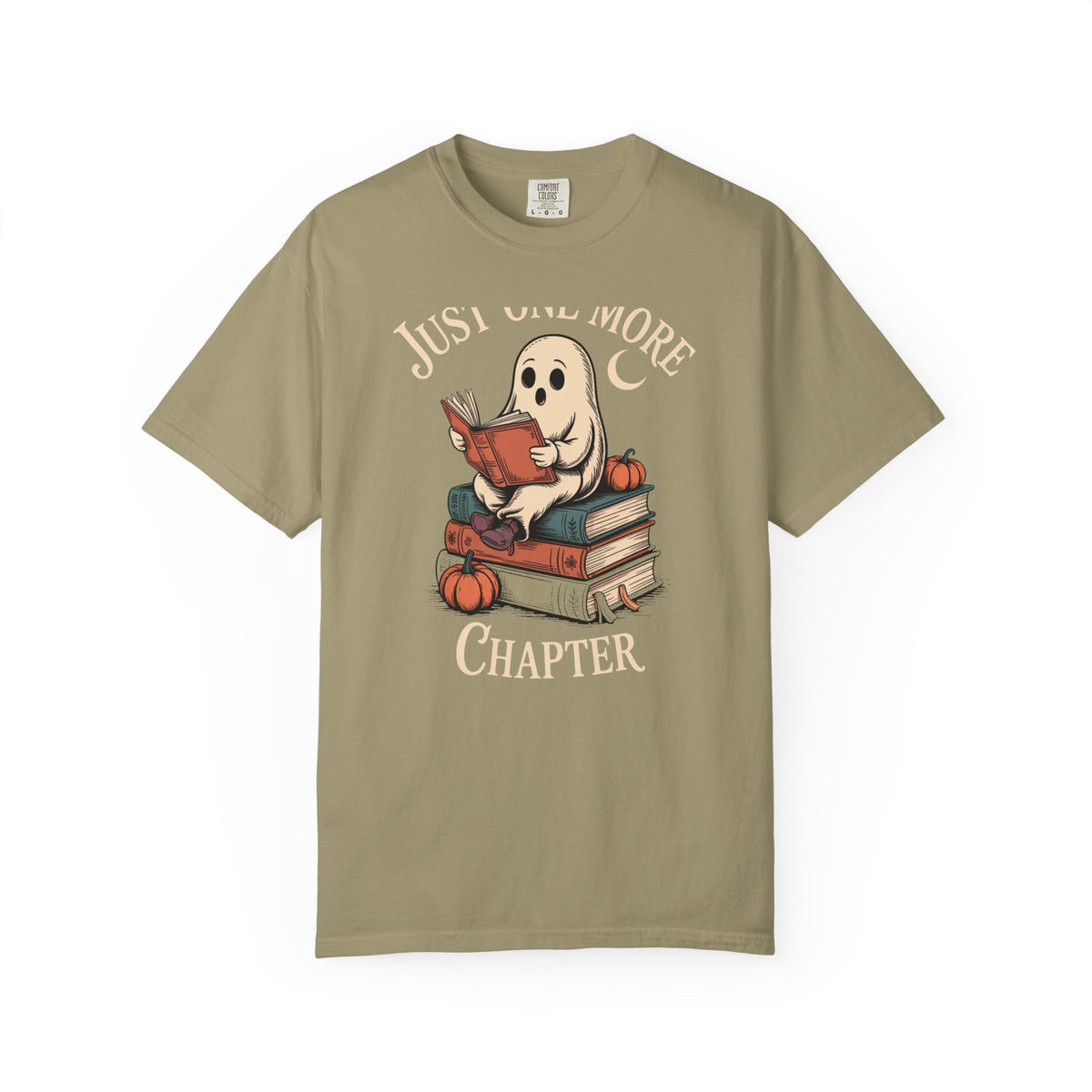Just One More Chapter Ghost Shirt, Cozy Halloween Reading Tee, Bookish Ghost T-Shirt, Vintage Storybook Halloween Gift