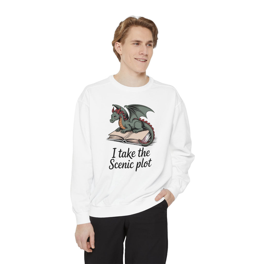 Fantasy Reader Sweatshirt, I Take The Scenic Plot, Dragon Book Lover Gift, Bookish Hobby Sweatshirt, Cute Dragon Reading Tee, Gift For Book…