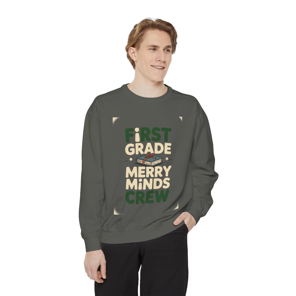 First Grade Teacher Sweatshirt, Merry Minds Crew Christmas Shirt, First Grade Crew Gift, Christmas Teacher Team Sweatshirt, 1st Grade Teach…