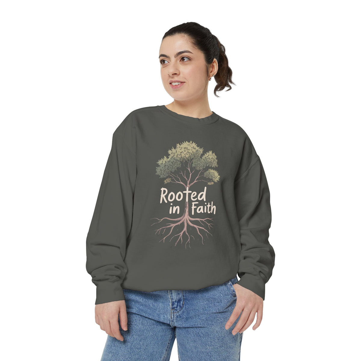 Rooted In Faith Sweatshirt, Christian Minimalist Crewneck, Faith Based Gift, Botanical Cross Tree Sweatshirt, Religious Positive Message Tee