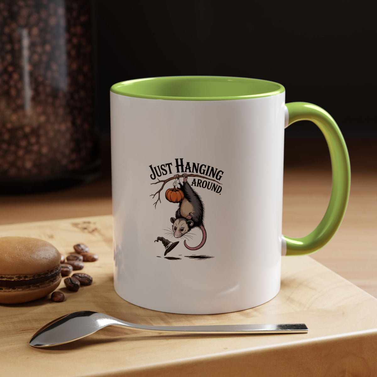Just Hanging Around Opossum Mug, Funny Halloween Coffee Cup, Vintage Possum Witch Hat Mug, Spooky Season Gift, Halloween Mug