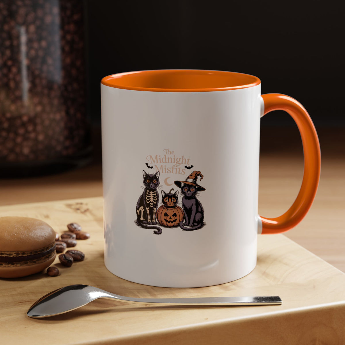 The Midnight Misfits Cats Mug, Funny Halloween Black Cat Coffee Mug, Spooky Season Cat Lover Gift, Witch Pumpkin Skeleton Cats Cup