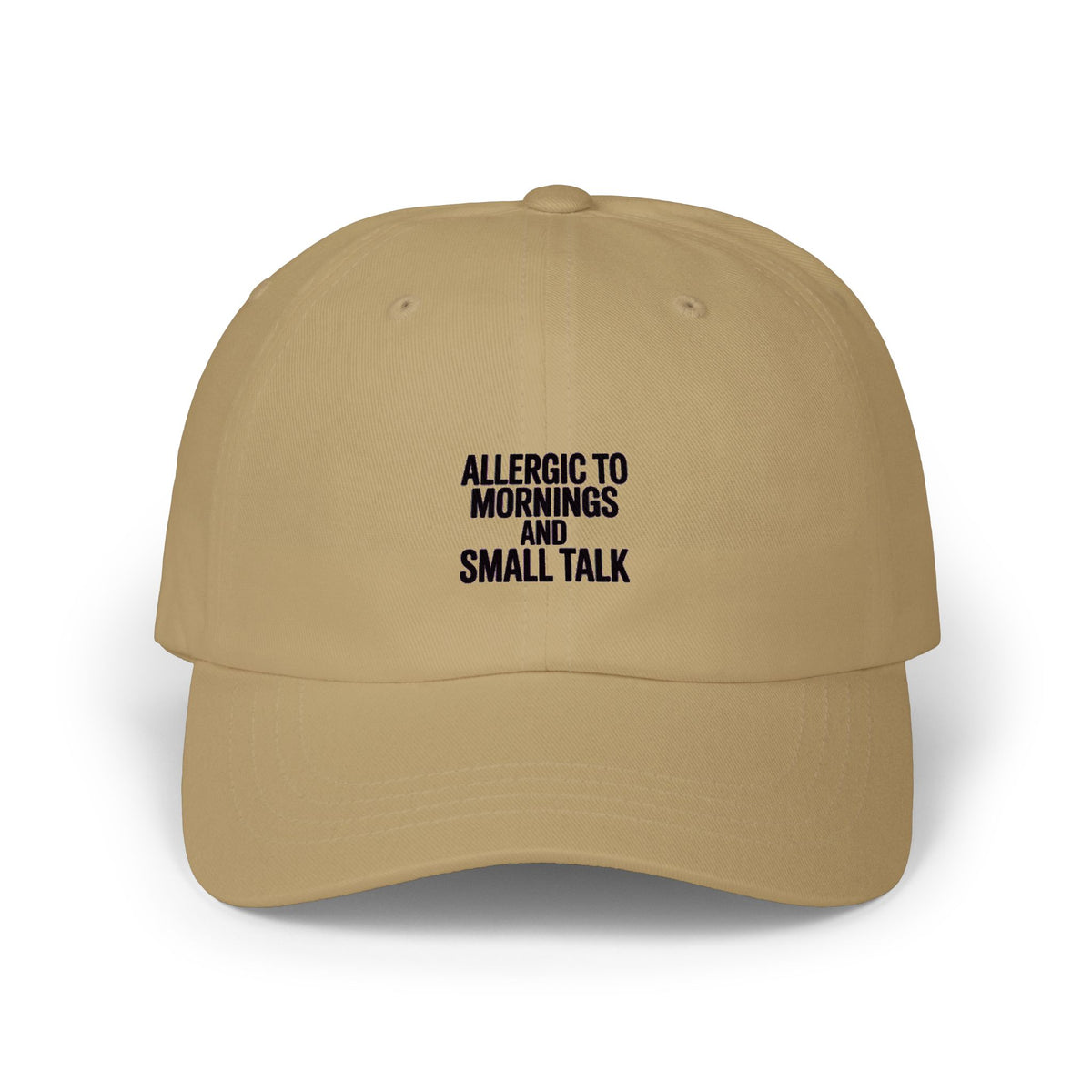 Allergic To Mornings And Small Talk Dad Hat, Funny Sarcastic Embroidered Cap, Introvert Gift, Bold Minimalist Text Baseball Cap