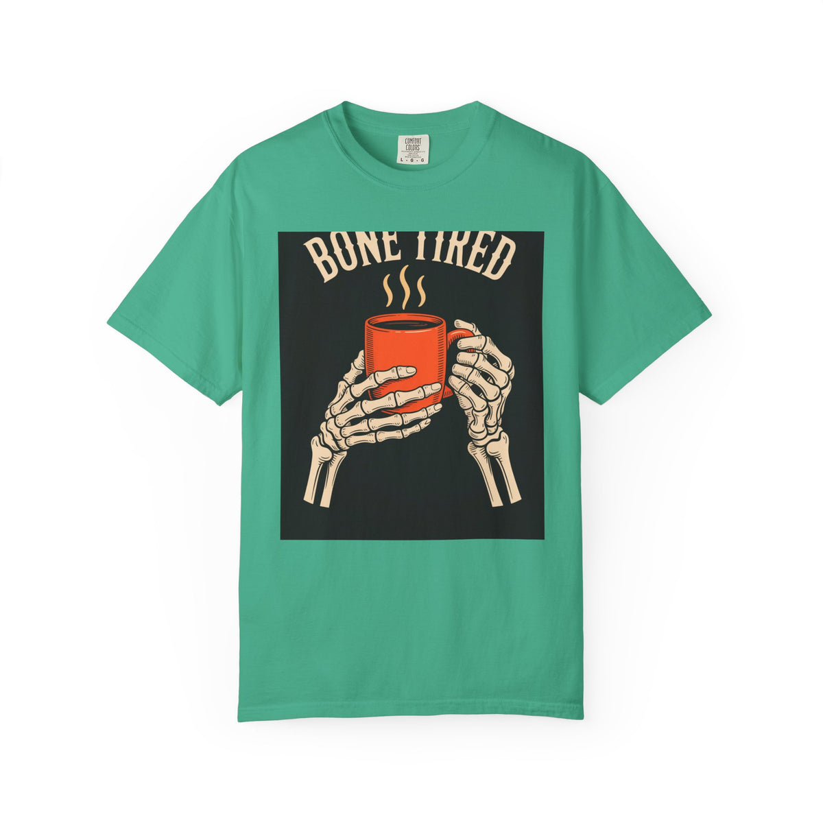 Bone Tired Halloween Shirt, Skeleton Hands Coffee Mug Tee, Vintage Halloween Coffee T-Shirt, Spooky Season Gift