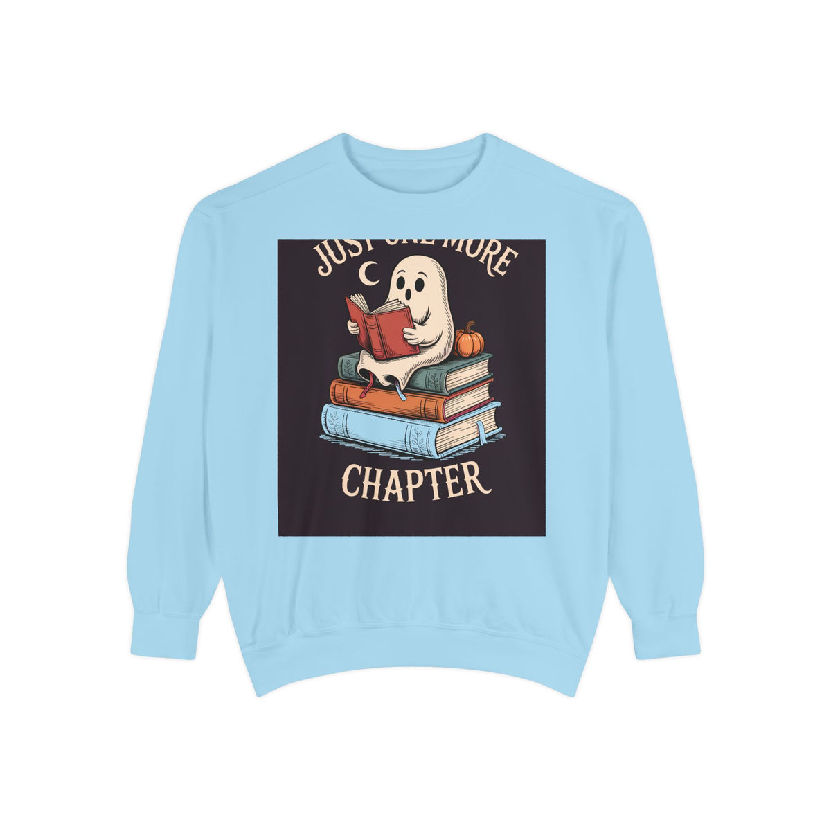 Just One More Chapter Ghost Sweatshirt, Halloween Reading Crewneck, Bookish Ghost Embroidered Sweatshirt, Spooky Season Book Lover Gift
