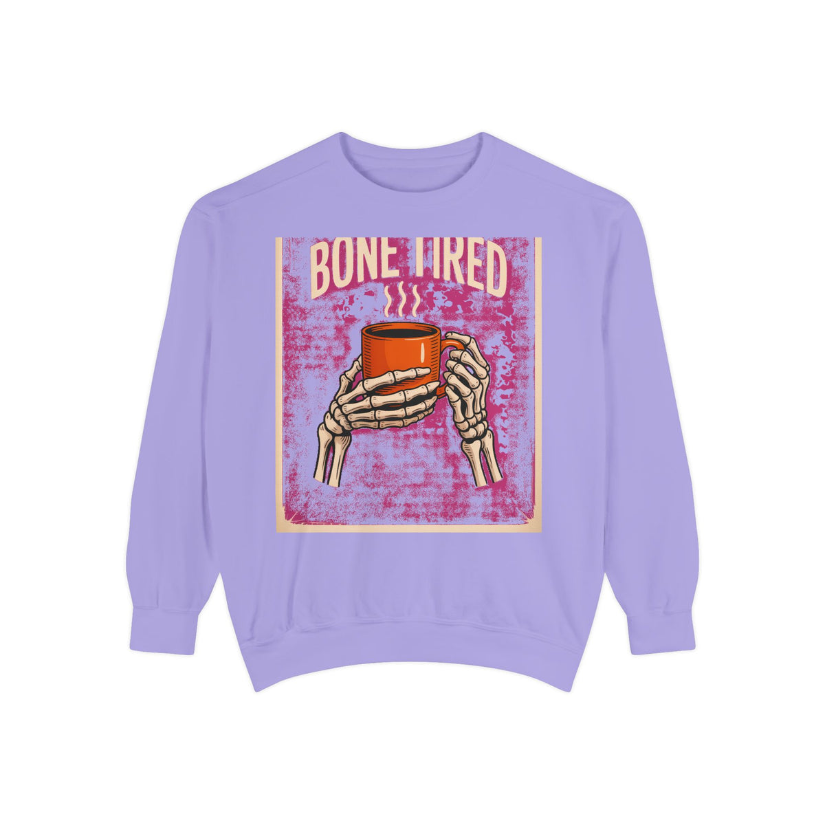 Bone Tired Coffee Skeleton Sweatshirt, Halloween Coffee Lover Crewneck, Funny Skeleton Hands Mug Shirt, Spooky Season Sweatshirt