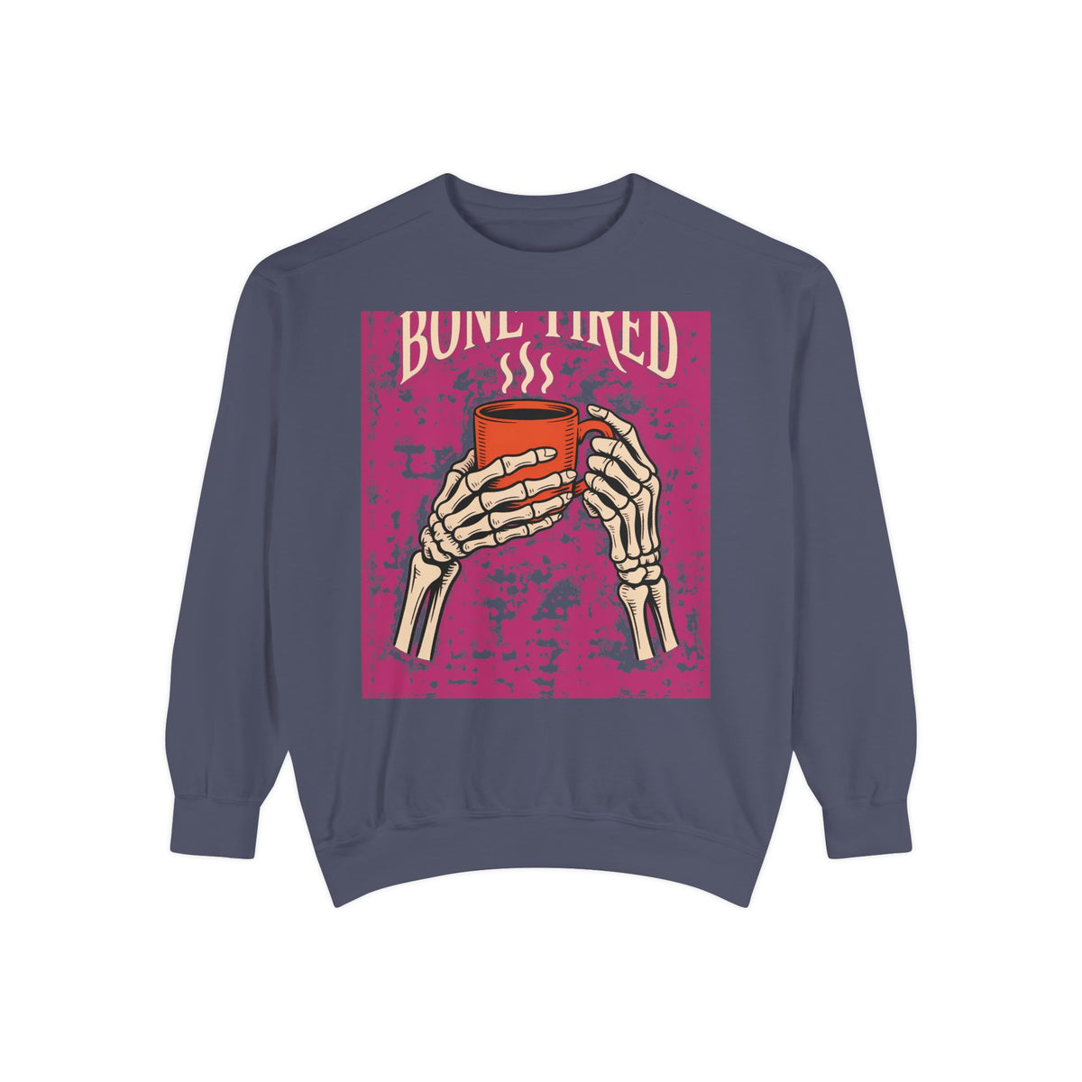 Bone Tired Coffee Sweatshirt, Halloween Skeleton Hands Mug Crewneck, Vintage Spooky Season Coffee Lover Gift, Funny Fall Sweatshirt