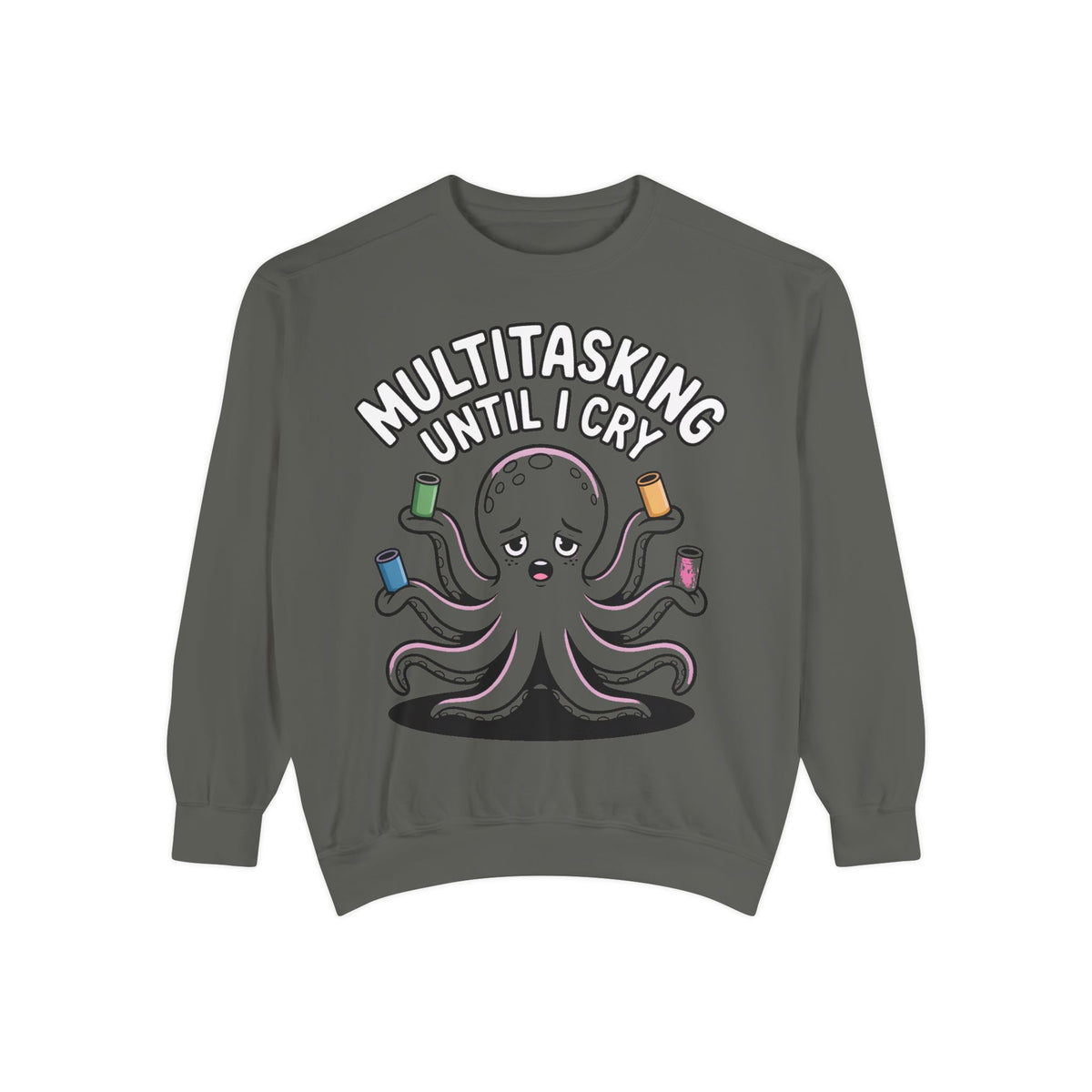 Multitasking Octopus Sweatshirt, Funny Stressed Octopus Crewneck, Embroidery-Patch Style Sweatshirt, Busy Mom Gift, Work Humor Pullover