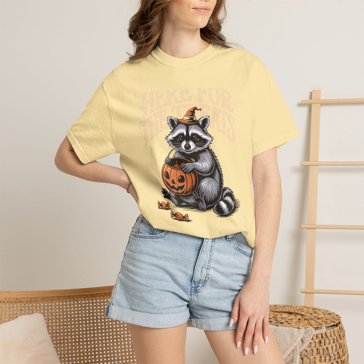 Here For The Treats Raccoon Shirt, Funny Halloween T-Shirt, Vintage Trick Or Treat Tee, Spooky Season Raccoon Gift