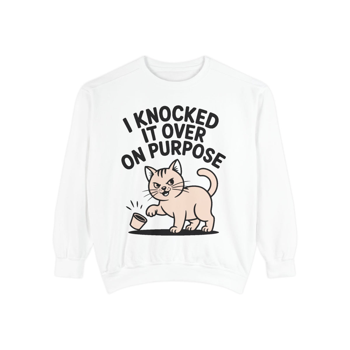 Funny Cat Sweatshirt, I Knocked It Over On Purpose Crewneck, Cute Cat Lover Gift, Embroidered Patch Style Cat Sweatshirt