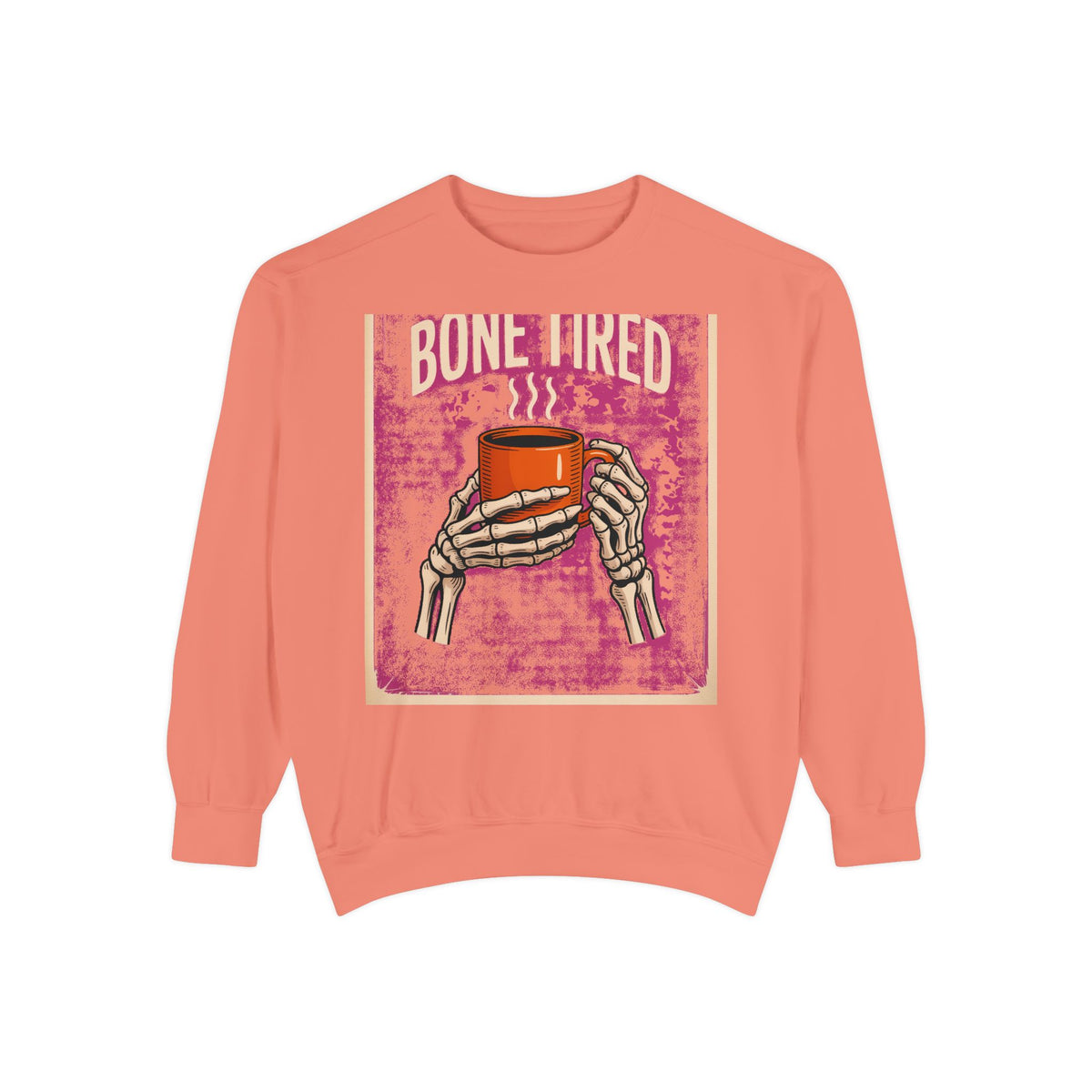 Bone Tired Coffee Skeleton Sweatshirt, Halloween Coffee Lover Crewneck, Funny Skeleton Hands Mug Shirt, Spooky Season Sweatshirt