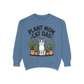 Plant Mom Cat Dad Sweatshirt, Funny Cat Lover Crewneck, Cute Plant Lady Gift, Embroidered Patch Style Sweatshirt for Cat Owners