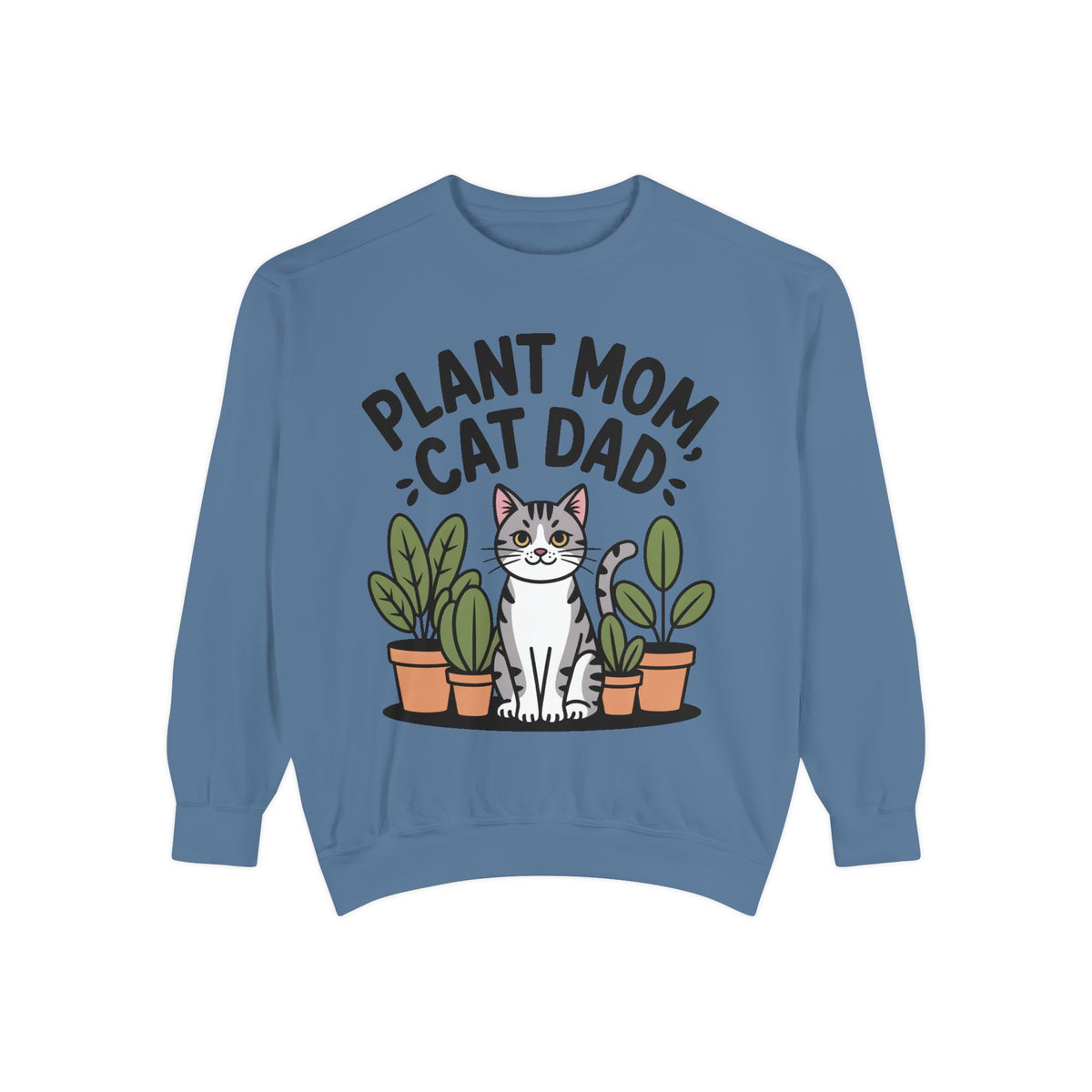 Plant Mom Cat Dad Sweatshirt, Funny Cat Lover Crewneck, Cute Plant Lady Gift, Embroidered Patch Style Sweatshirt for Cat Owners