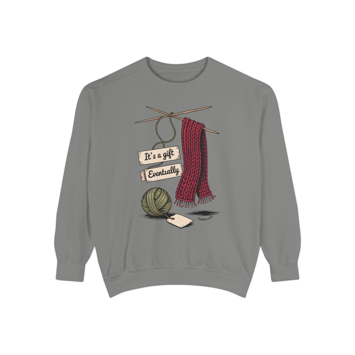 Knitter Christmas Sweatshirt, It's A Gift Eventually, Funny Knitting Crewneck, Christmas Gift For Knitter, Yarn Lover Sweatshirt, Crafter H…