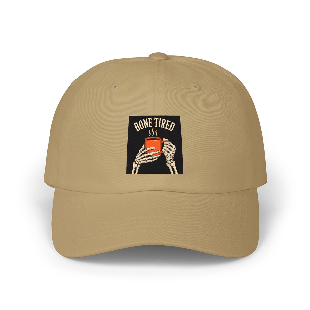 Bone Tired Coffee Hands Dad Cap, Skeleton Hands Coffee Mug Halloween Hat, Vintage Halloween Embroidered Cap, Funny Coffee Lover Gift