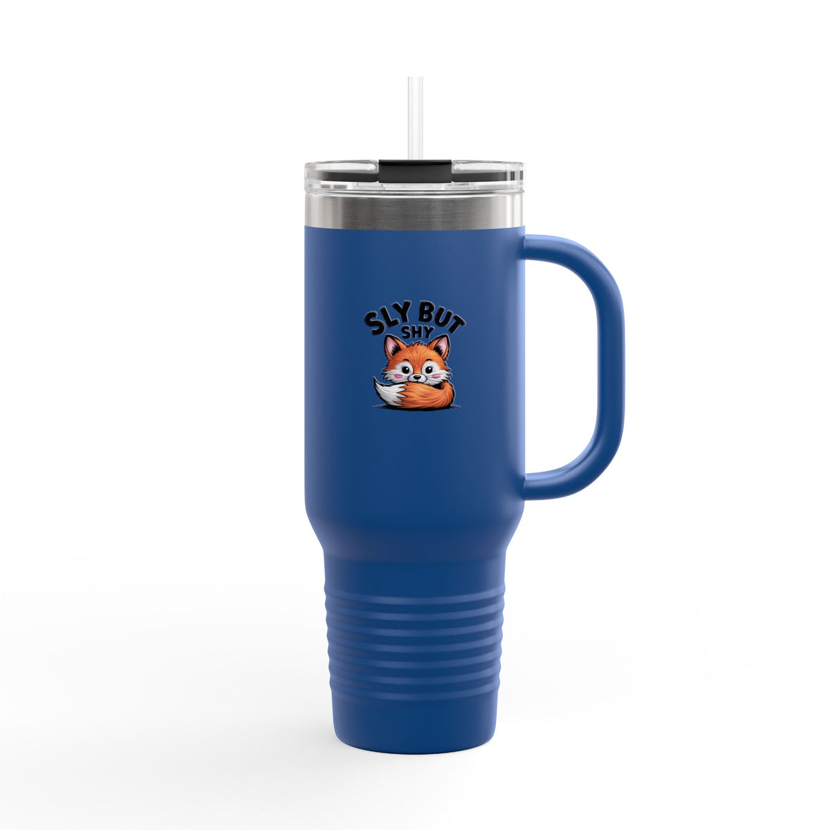 Sly But Shy Fox Travel Mug 40oz, Cute Fox Tumbler with Handle and Straw, Funny Fox Lover Gift, Introvert Coffee Cup