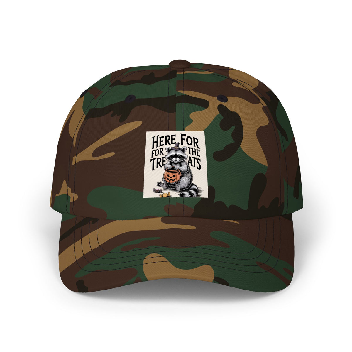 Here For The Treats Raccoon Dad Cap, Funny Halloween Hat, Vintage Trick or Treat Embroidered Cap, Spooky Season Gift