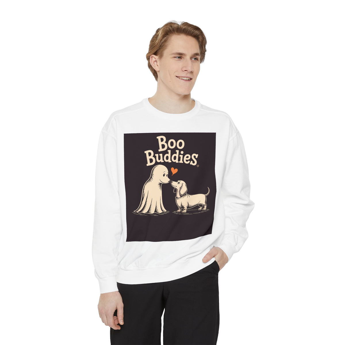 Boo Buddies Dog And Ghost Sweatshirt, Cute Dachshund Halloween Crewneck, Funny Ghost Dog Lover Halloween Gift