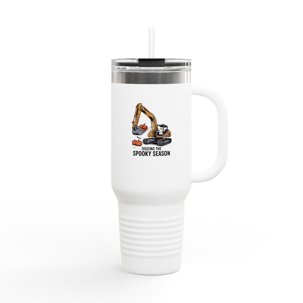 Halloween Excavator Travel Mug, Funny Digging The Spooky Season Tumbler, Construction Halloween Gift, 40oz Insulated Cup