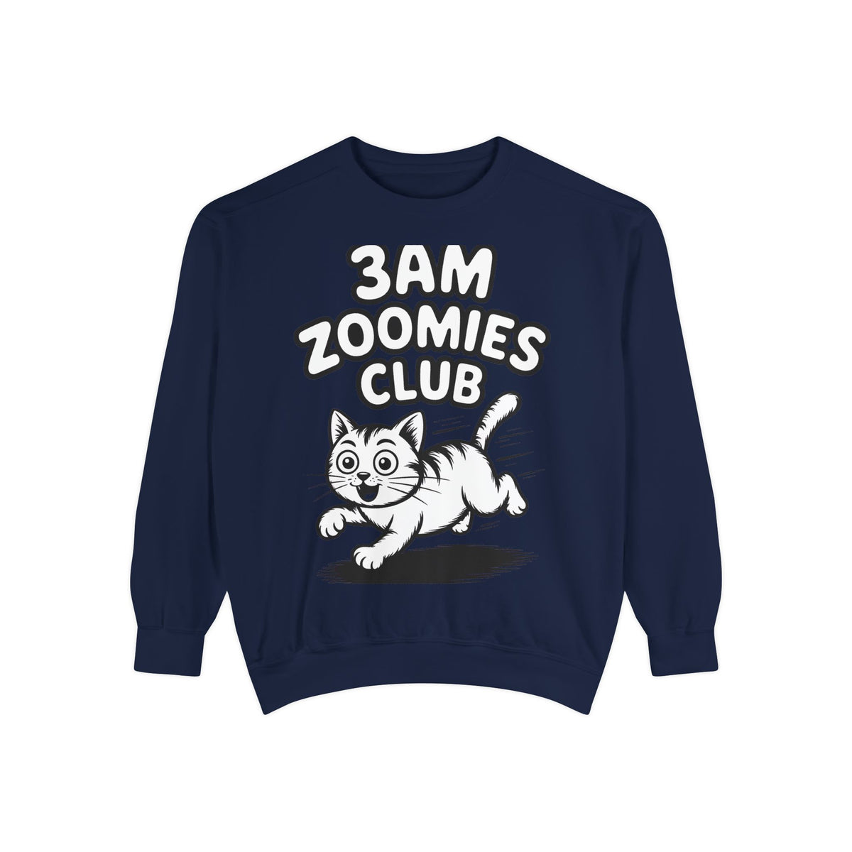 3AM Zoomies Club Sweatshirt, Funny Cat Crewneck, Cute Crazy Cat Lover Gift, Embroidered Patch Style Cat Sweatshirt