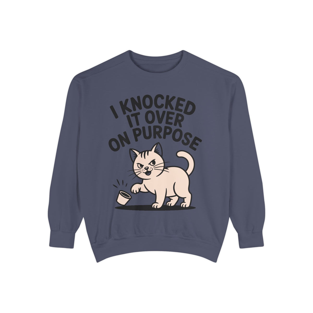 Funny Cat Sweatshirt, I Knocked It Over On Purpose Crewneck, Cute Cat Lover Gift, Embroidered Patch Style Cat Sweatshirt