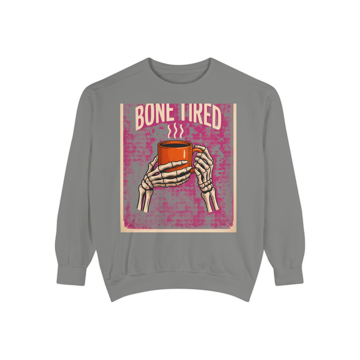Bone Tired Coffee Skeleton Sweatshirt, Halloween Coffee Lover Crewneck, Funny Skeleton Hands Mug Shirt, Spooky Season Sweatshirt