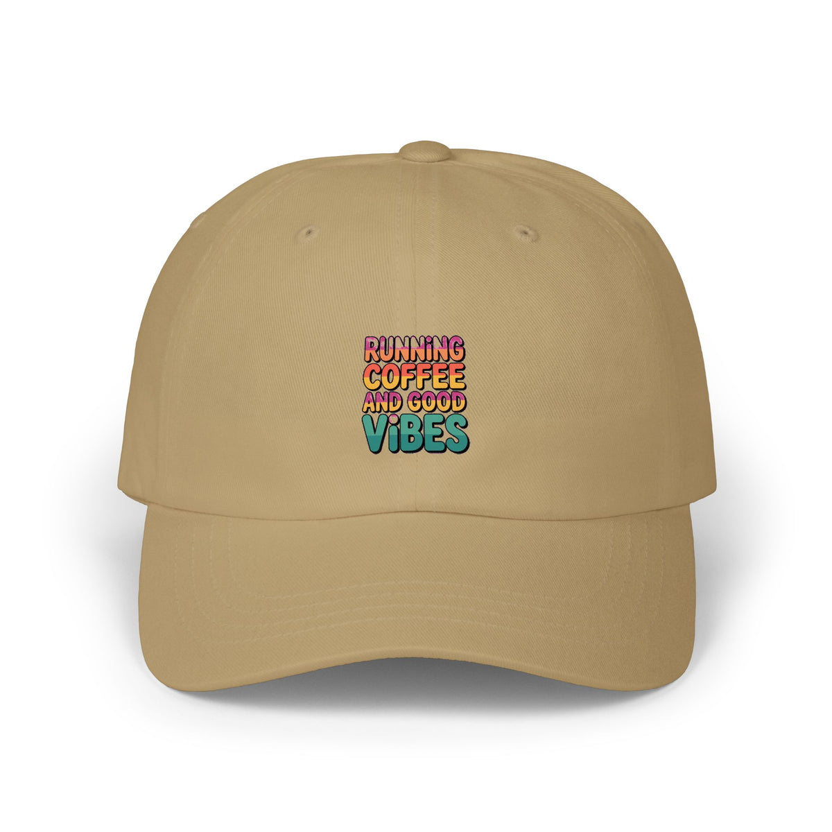 Running On Coffee And Vibes Dad Hat, Funny Coffee Lover Embroidered Cap, Coffee Addict Gift, Cute Dad Cap For Coffee Drinkers