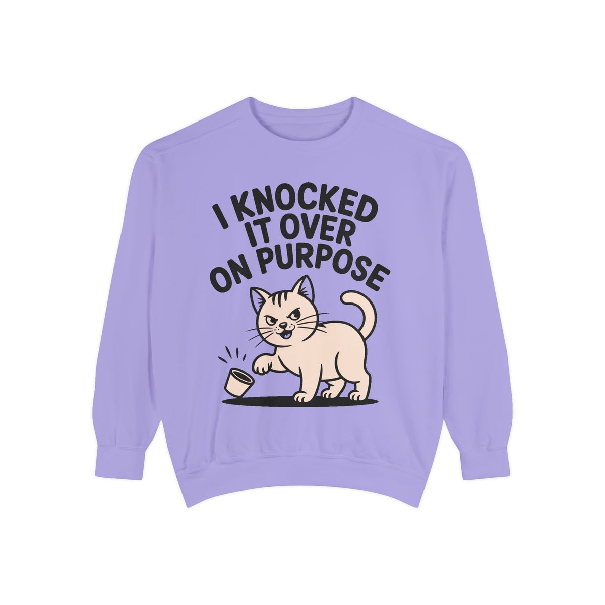 Funny Cat Sweatshirt, I Knocked It Over On Purpose Crewneck, Cute Cat Lover Gift, Embroidered Patch Style Cat Sweatshirt