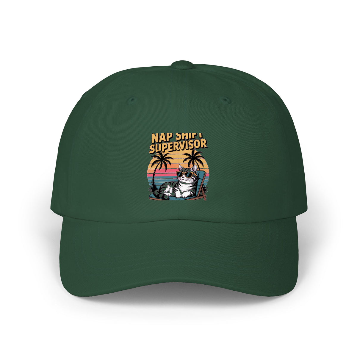 Retro Cat Dad Hat, Funny Cat Sunset Cap, Vintage 90s Style Embroidered Hat, Nap Shift Supervisor Cat Lover Gift