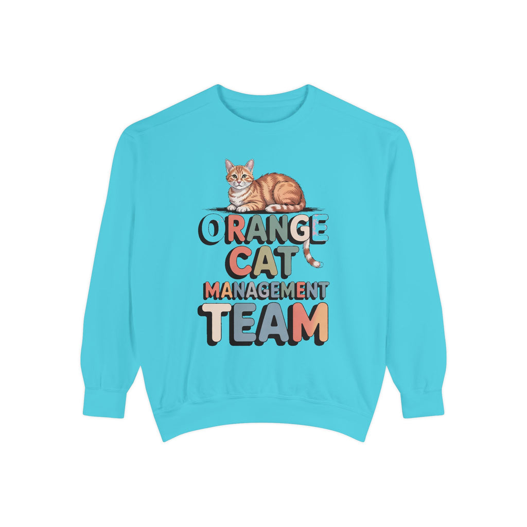 Orange Cat Mom Sweatshirt, Orange Cat Management Team Crewneck, Funny Family Roles Gift, Retro Cat Lover Sweater, Cat Mom Gift, Embroidered…