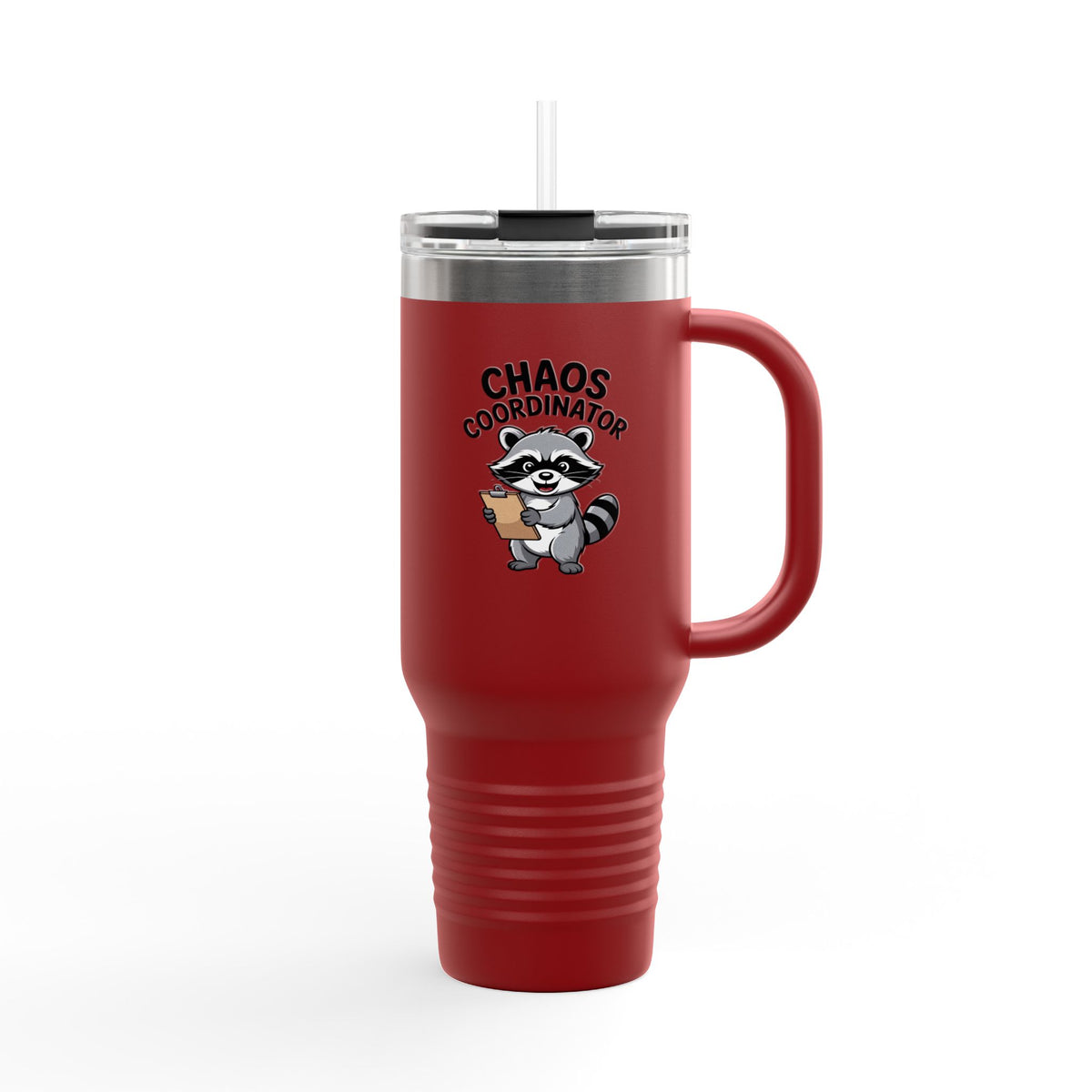 Chaos Coordinator Raccoon Travel Mug, Funny Raccoon Tumbler with Handle, Cute Trash Panda Gift, 40oz Insulated Cup for Coffee Lovers