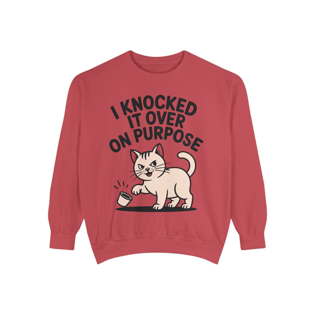 Funny Cat Sweatshirt, I Knocked It Over On Purpose Crewneck, Cute Cat Lover Gift, Embroidered Patch Style Cat Sweatshirt