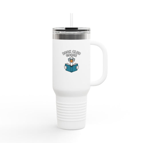Book Club Goose Travel Mug, Funny Reading Goose 40oz Tumbler, Bookworm Gift, Cute Bird Lover Insulated Cup with Handle and Straw