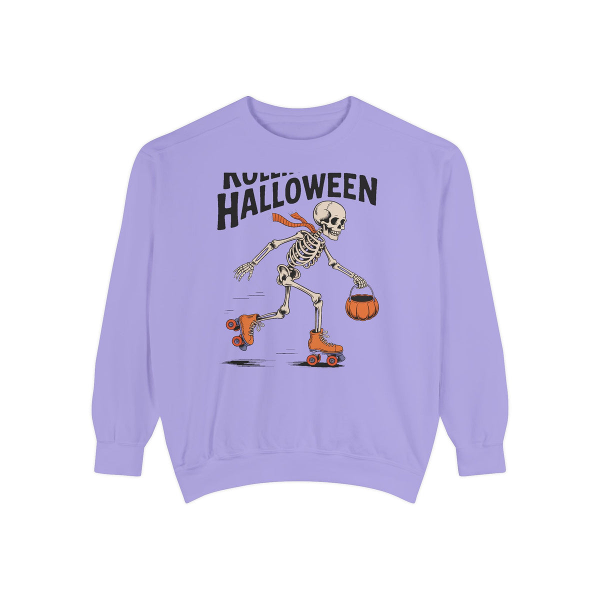 Rolling Into Halloween Skeleton Sweatshirt, Retro Roller Skate Skeleton Crewneck, Funny Halloween Gift, Vintage Spooky Season Sweatshirt