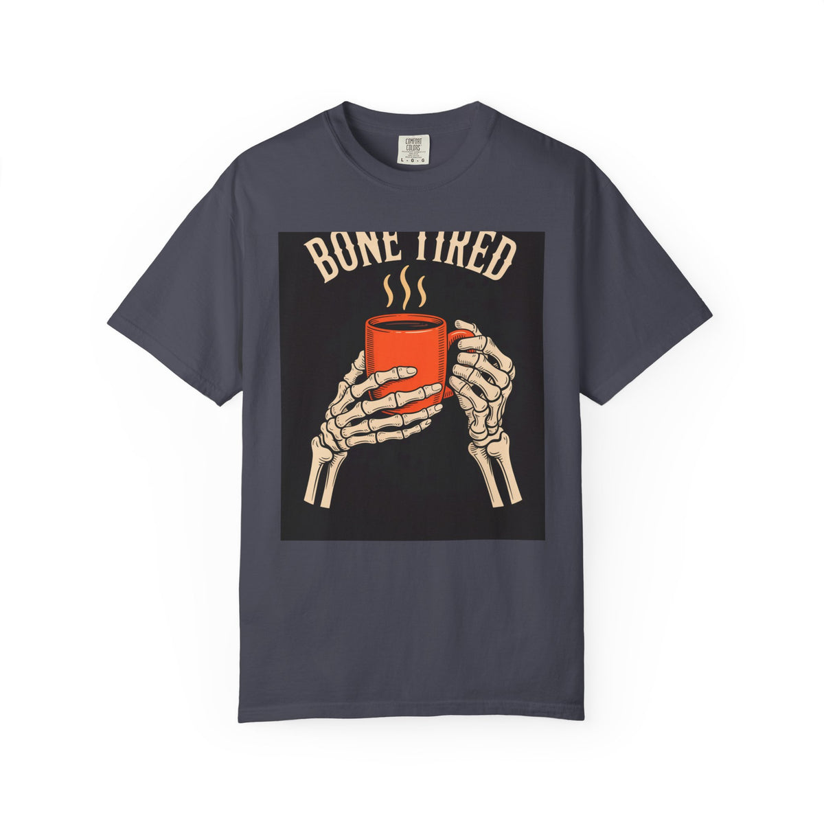 Bone Tired Halloween Shirt, Skeleton Hands Coffee Mug Tee, Vintage Halloween Coffee T-Shirt, Spooky Season Gift