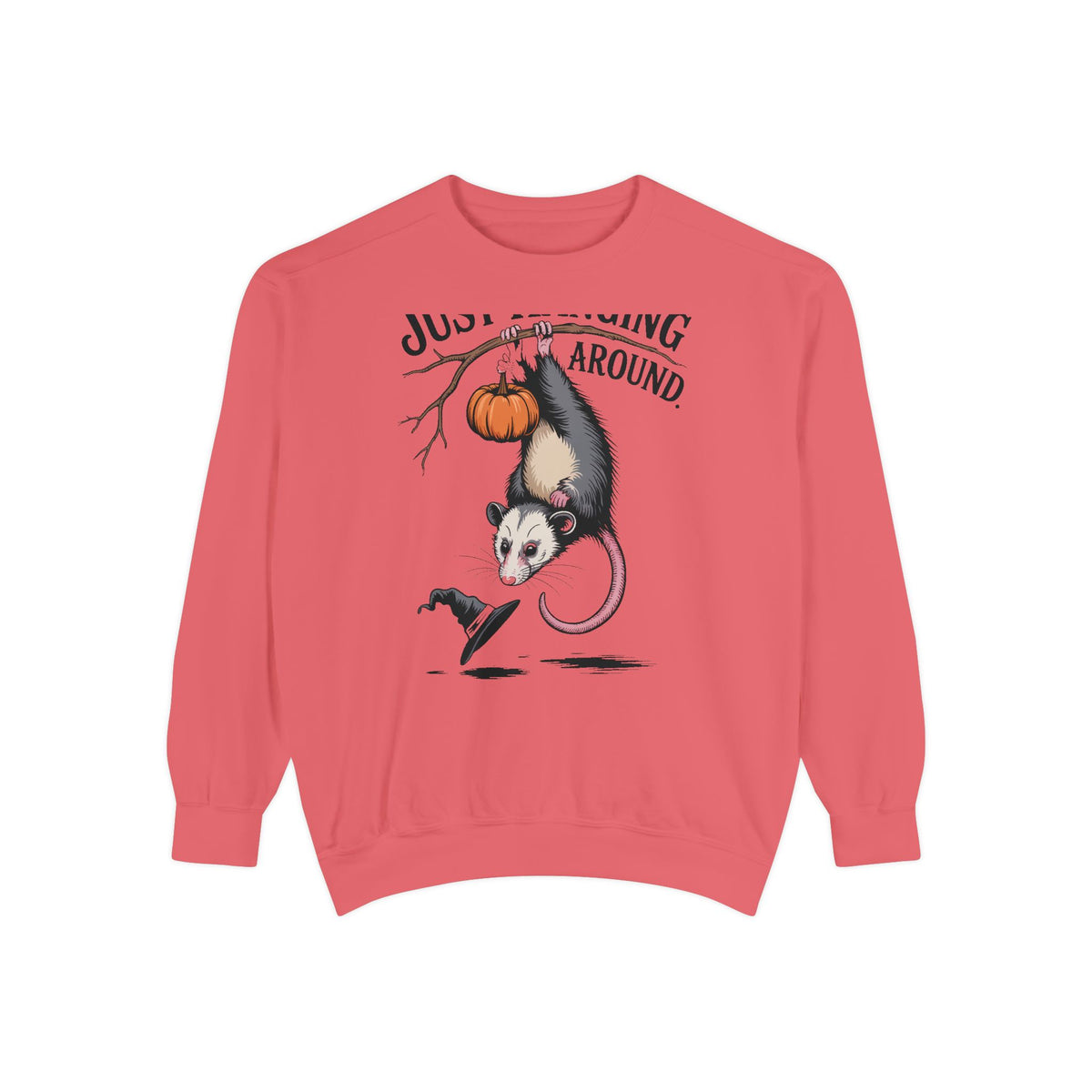 Just Hanging Around Opossum Sweatshirt, Vintage Halloween Crewneck, Funny Opossum Jack-o'-Lantern Shirt, Spooky Season Gift