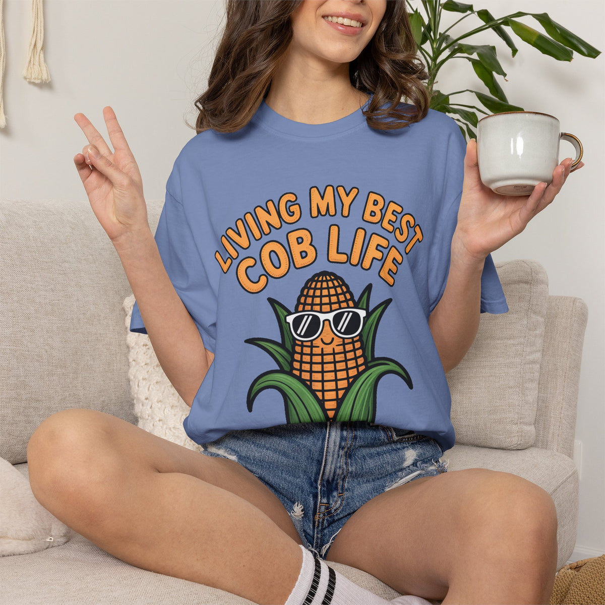 Funny Corn Shirt, Living My Best Cob Life T-Shirt, Cute Corn Sunglasses Tee, Vegetable Lover Gift, Funny Food Shirt