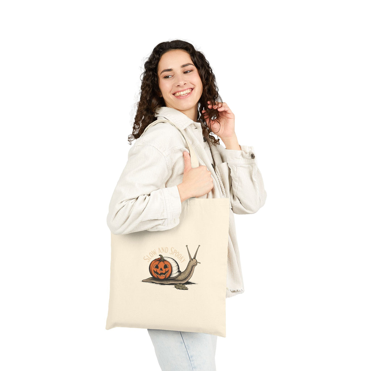 Slow And Spooky Snail Tote Bag, Vintage Halloween Canvas Bag, Pumpkin Snail Naturalist Print, Cute Fall Gift Tote for Autumn Lovers