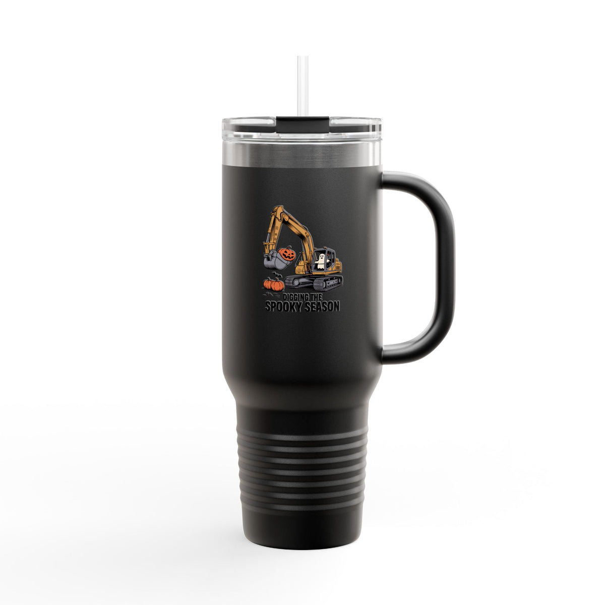 Halloween Excavator Travel Mug, Funny Digging The Spooky Season Tumbler, Construction Halloween Gift, 40oz Insulated Cup