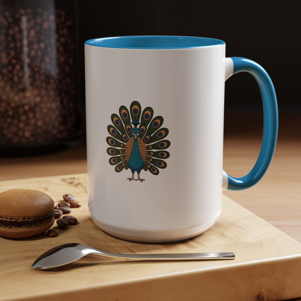 Cute Peacock Mug, Fanned Feather Peacock Coffee Cup, Bird Lover Gift, Cartoon Peacock Ceramic Mug, Colorful Feather Pattern Mug