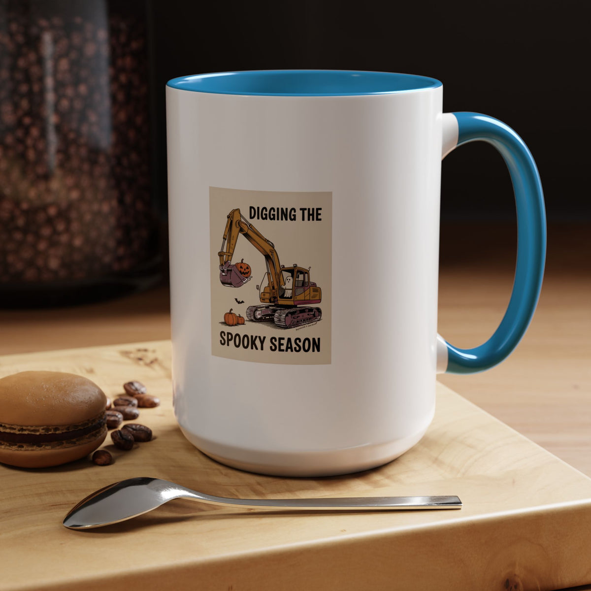 Digging The Spooky Season Excavator Mug, Halloween Excavator Coffee Cup, Funny Ghost Pumpkin Mug, Halloween Gift for Construction Lover