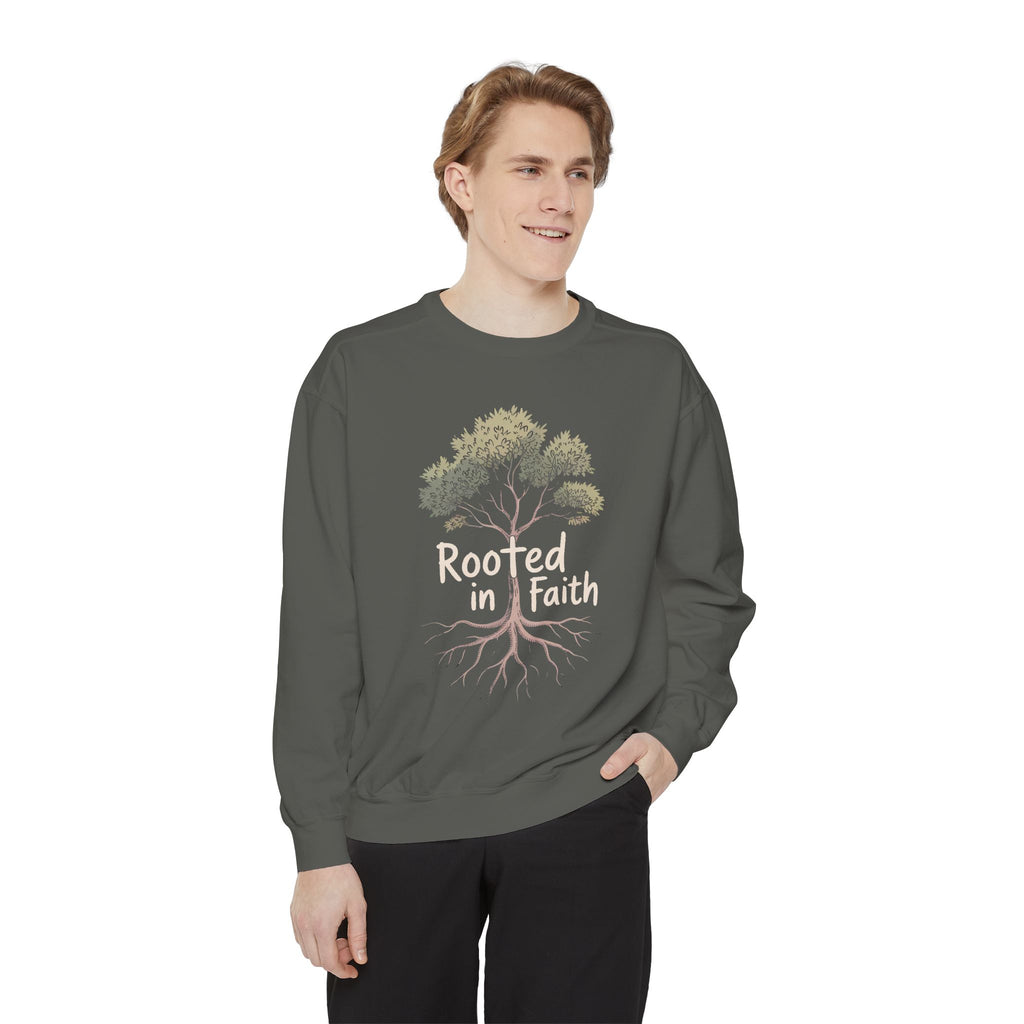 Rooted In Faith Sweatshirt, Christian Minimalist Crewneck, Faith Based Gift, Botanical Cross Tree Sweatshirt, Religious Positive Message Tee