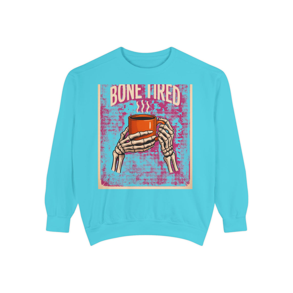 Bone Tired Coffee Skeleton Sweatshirt, Halloween Coffee Lover Crewneck, Funny Skeleton Hands Mug Shirt, Spooky Season Sweatshirt